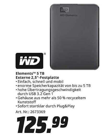 WD Elements™ 5 TB Externe 2,5"-Festplatte