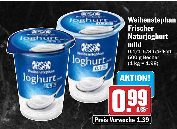 Weihenstephan Frischer Naturjoghurt mild 0,1/1,5/3,5 % Fett 500 g Becher