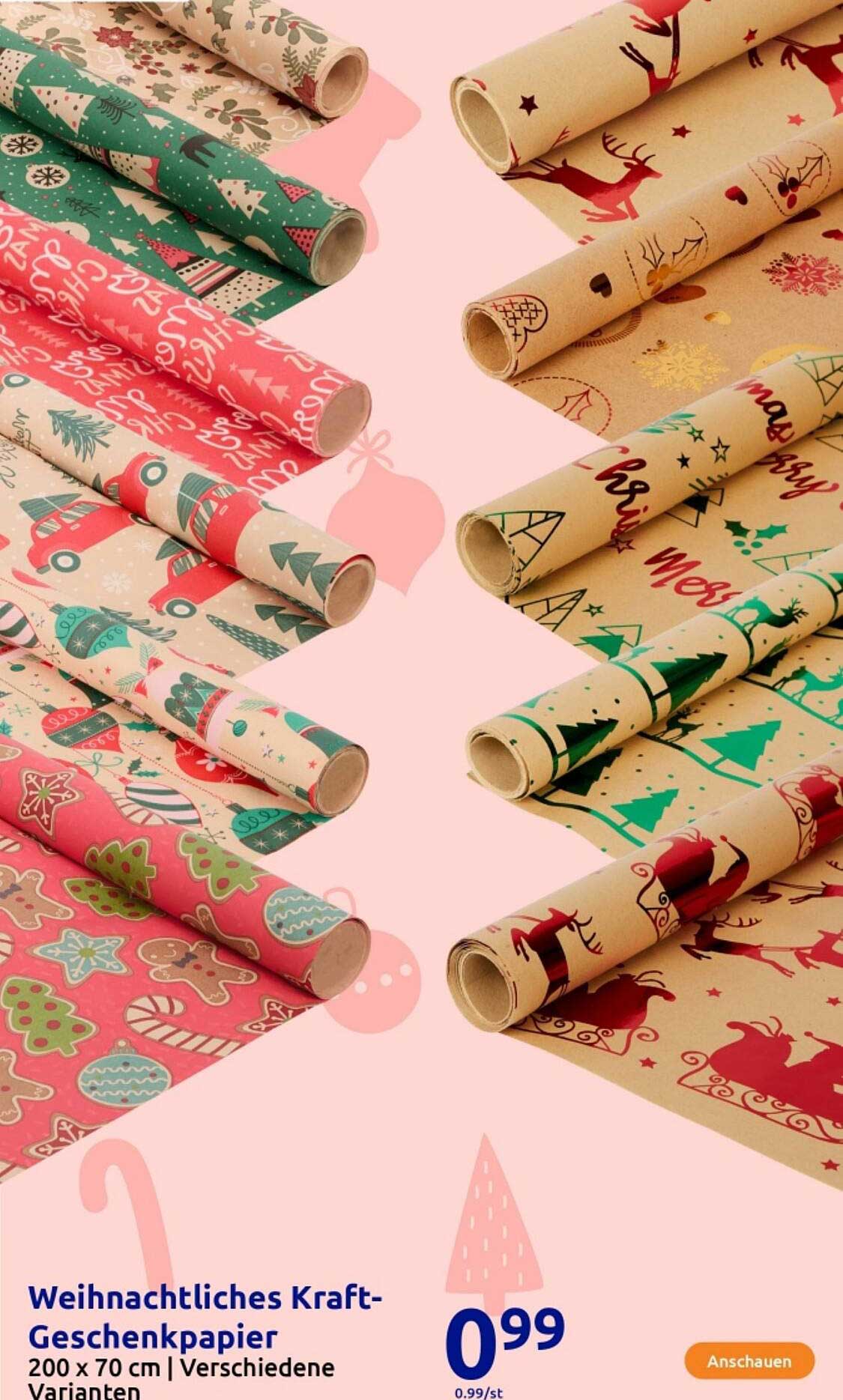 Weihnachtliches Kraft-Geschenkpapier 200 x 70 cm | Verschiedene Varianten