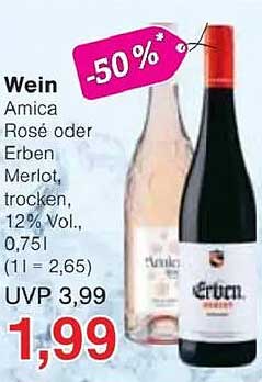 Wein Amica Rosé oder Erben Merlot, trocken, 0,75l - jetzt nur 1,99€