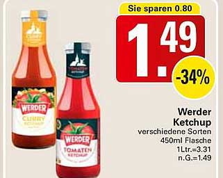 Werder Ketchup verschiedene Sorten 450ml Flasche