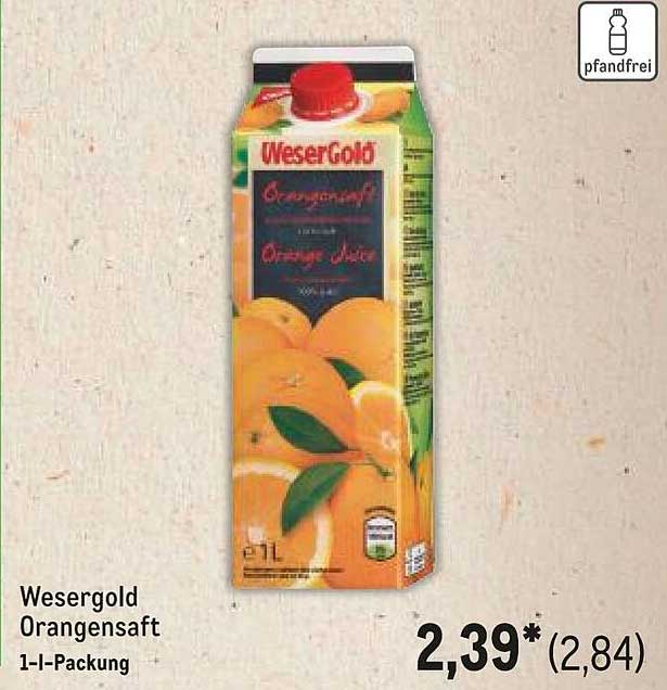 Wesergold Orangensaft 1-l-Packung