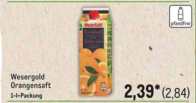 Wesergold Orangensaft 1-l-Packung