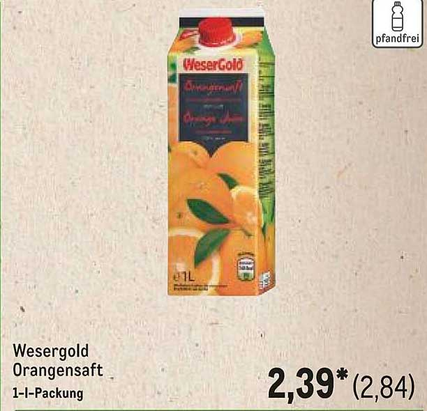 Wesergold Orangensaft 1-L-Packung