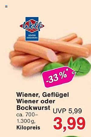 Wiener, Geflügel Wiener oder Bockwurst - 33% gespart!