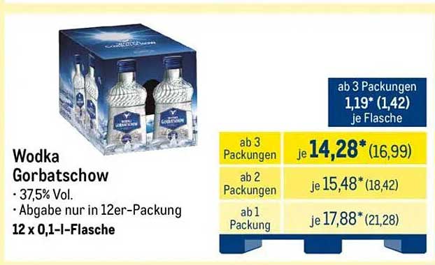 Wodka Gorbatchow 12 x 0,1 l-Flasche