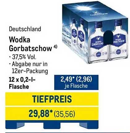 Wodka Gorbatchow 12er Packung - 0,2 Liter Flaschen