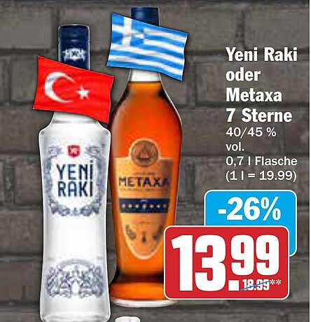 Yeni Raki oder Metaxa 7 Sterne - 0,7 l Flasche