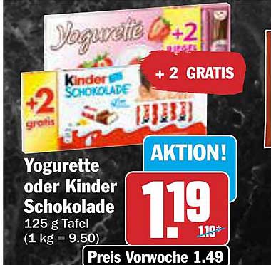 Yogurette oder Kinder Schokolade 125 g Tafel