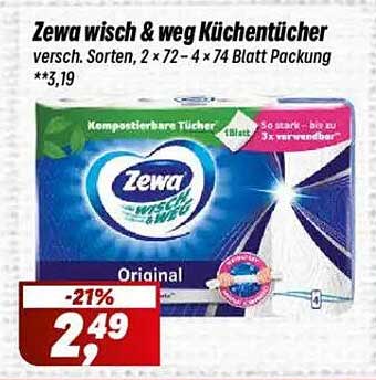 Zewa wisch & weg Küchentücher, verschiedene Sorten, 2 x 72 - 4 x 74 Blatt Packung