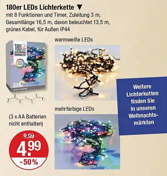 180er LEDs Lichterkette mit 8 Funktionen