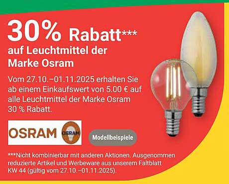 30% Rabatt auf Leuchtmittel der Marke Osram