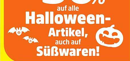 50% Rabatt auf alle Halloween-Artikel, auch auf Süßwaren!