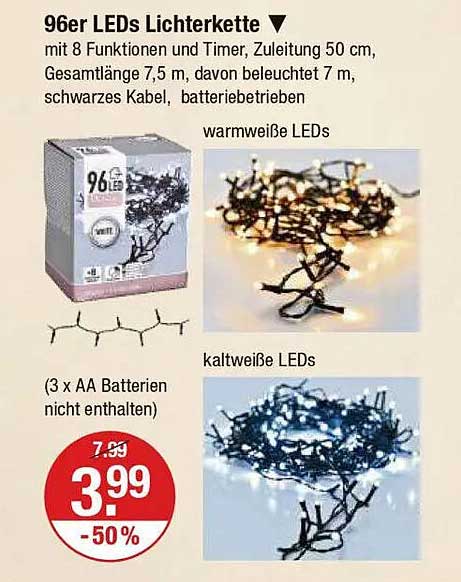 96er LEDs Lichterkette mit Timer - 50% Rabatt!