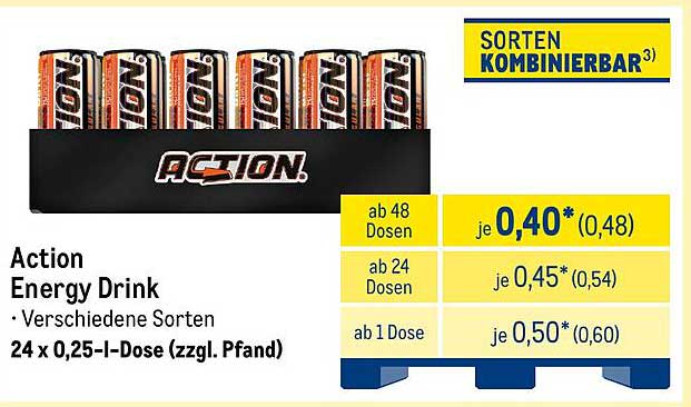 Action Energy Drink - 24 x 0,25-l-Dose (zzgl. Pfand)