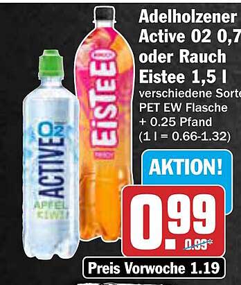 Adelholzer Active 02 0,7 l oder Rauch Eistee 1,5 l - verschiedene Sorten