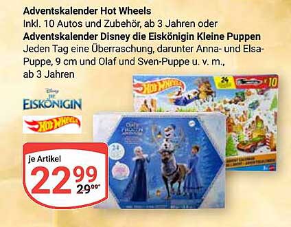Adventskalender Hot Wheels oder Disney die Eiskönigin Kleine Puppen