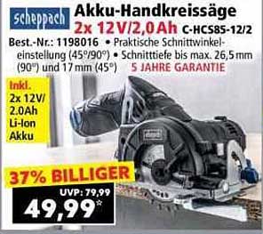 Akku-Handkreissäge 2x 12V/2,0Ah C-HCS85-12/2