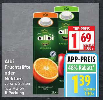 Albi Fruchtsäfte oder Nektare - 1l Packung, verschiedene Sorten