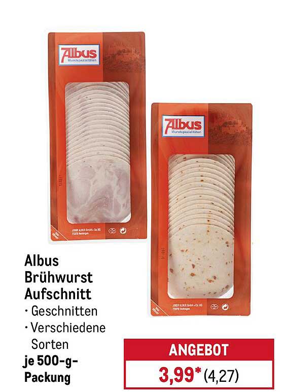 Albus Brühwurst Aufschnitt je 500-g-Packung