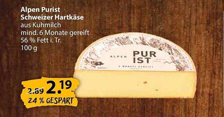 Alpen Purist Schweizer Hartkäse aus Kuhmilch