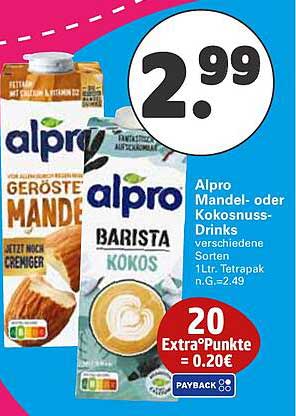 Alpro Mandel- oder Kokosnuss-Drinks 1L Tetra Pak