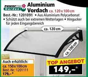 Aluminium Vordach ca. 120 x 100 cm