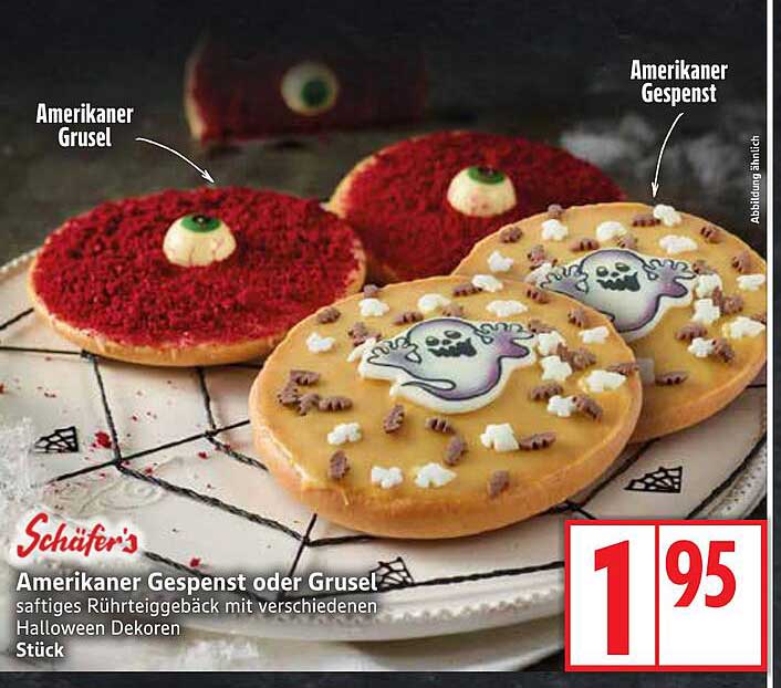 Amerikaner Gespenst oder Grusel - saftiges Rührteiggebäck mit verschiedenen Halloween Dekoren