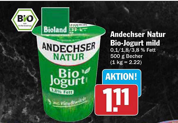 Andechser Natur Bio-Jogurt mild 500 g Becher
