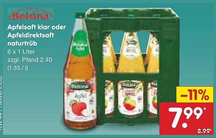 Apfelsaft klar oder Apfeldirektssaft naturtrüb 6 x 1 Liter