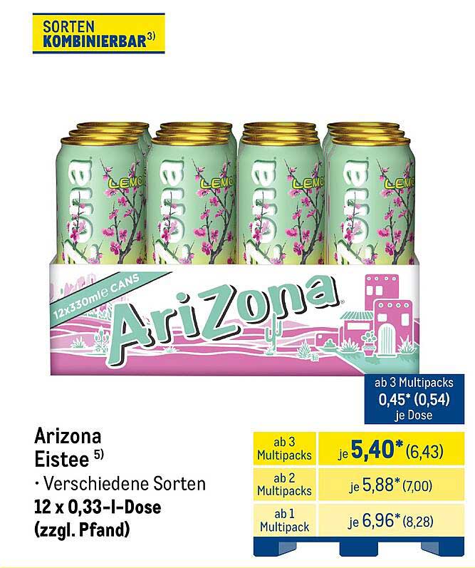 AriZona Eistee 12 x 0,33 l - Verschiedene Sorten