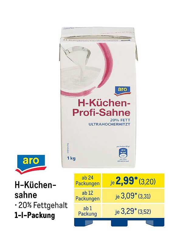 aro H-Küchen-Profi-Sahne 20% Fett - 1 l