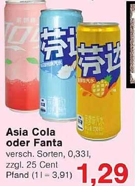 Asia Cola oder Fanta, 0,33l - nur 1,29€