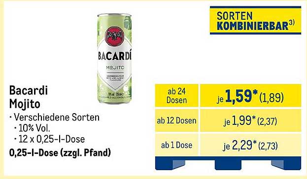 Bacardi Mojito 0,25-I-Dose - Erfrischender Genuss zum Sparpreis