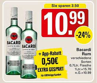Bacardi Rum - verschiedene Sorten, 0,7L, für 10,99€