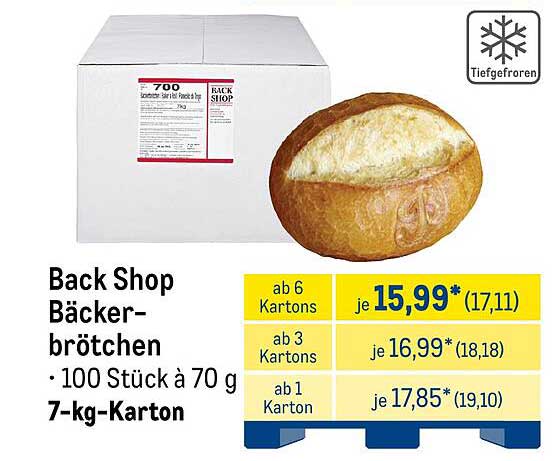Back Shop Bäckerbrötchen - 100 Stück à 70 g im 7-kg-Karton