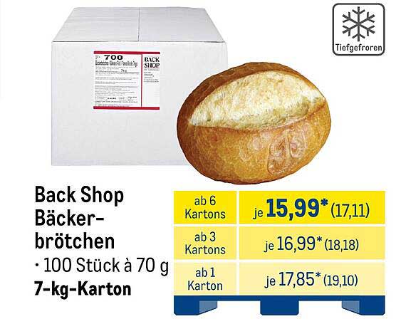 Back Shop Bäckereibrötchen – 100 Stück à 70 g im 7-kg-Karton