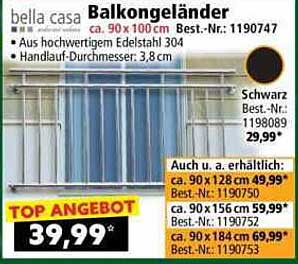 Balkongeländer ca. 90 x 100 cm aus hochwertigem Edelstahl 304