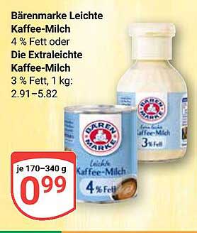 Bärenmarke Leichte Kaffee-Milch 4 % Fett oder Die Extraleichte Kaffee-Milch 3 % Fett