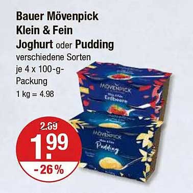 Bauer Mövenpick Klein & Fein Joghurt oder Pudding 4 x 100-g-Packung