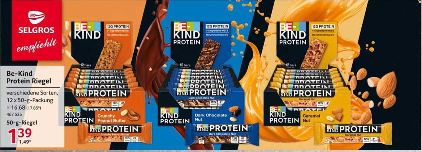 Be-Kind Protein Riegel - verschiedene Sorten, 12x 50g-Packung