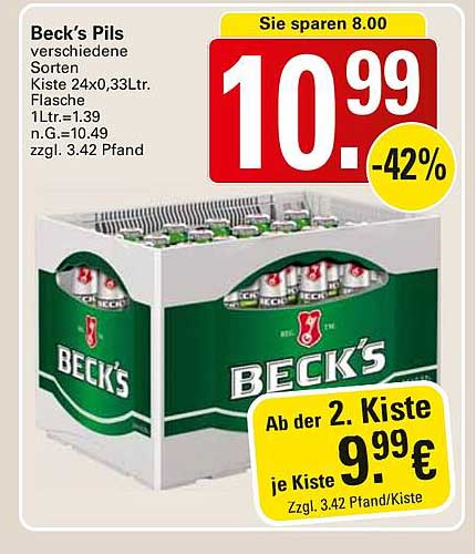 Beck's Pils verschiedene Sorten Kiste 24x0,33Ltr.