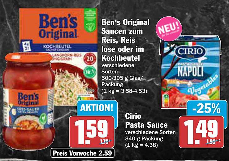 Ben's Original Saucen zum Reis und Cirio Pasta Sauce
