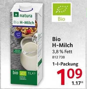 Bio H-Milch 3,8 % Fett 1-L-Packung