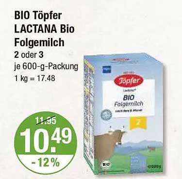BIO Töpfer LACTANA Bio Folgemilch 2 oder 3 je 600-g-Packung