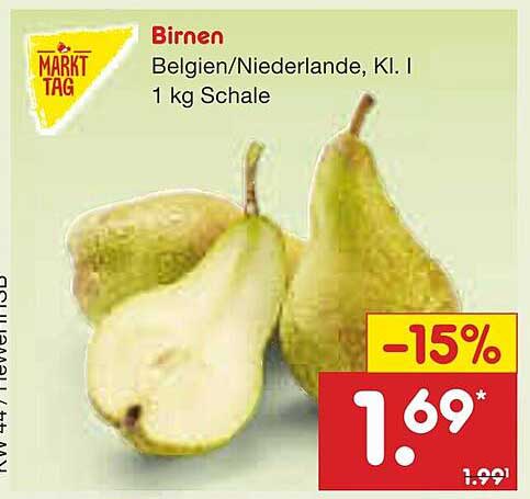 Birnen Belgien/Niederlande, Kl. I - 1 kg Schale