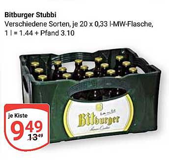 Bitburger Stubbi, verschiedene Sorten, je 20 x 0,33 l-MW-Flasche