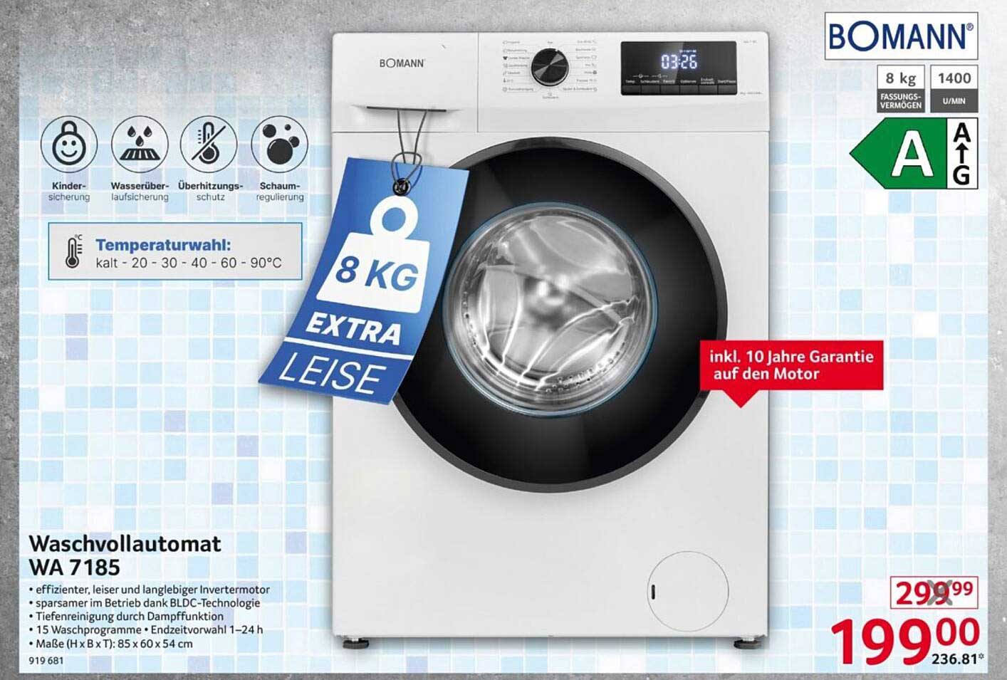 BOMANN Waschvollautomat WA 7185 – 8 kg EXTRA LEISE