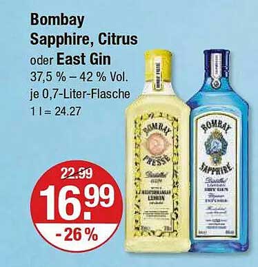 Bombay Sapphire, Citrus oder East Gin 0,7-Liter-Flasche