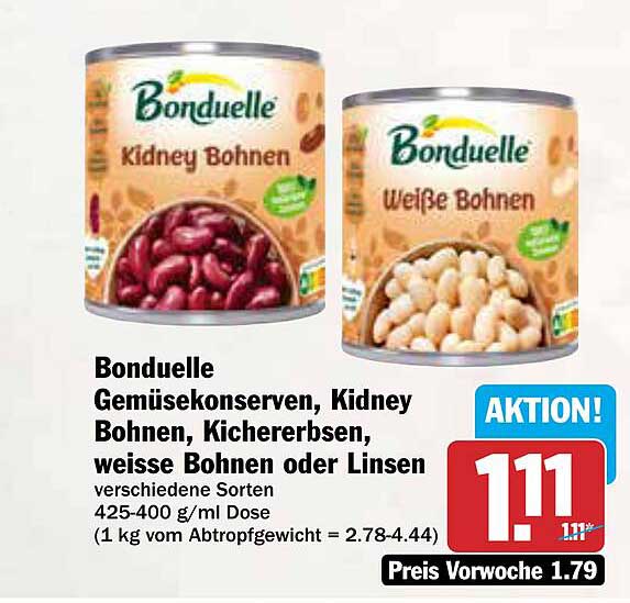 Bonduelle Gemüsekonserven, Kidney Bohnen, Kichererbsen, weiße Bohnen oder Linsen
